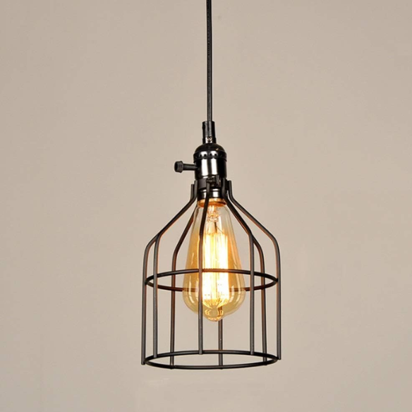 Adjustable black industrial iron pendant light with E27 socket for modern home lighting.
