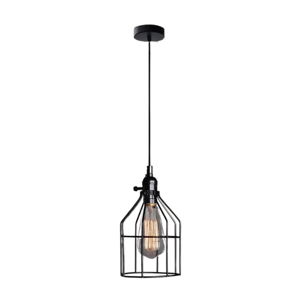 Adjustable black industrial iron pendant light with E27 socket for modern home lighting.