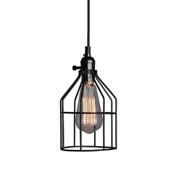 Adjustable black industrial iron pendant light with E27 socket for modern home lighting.