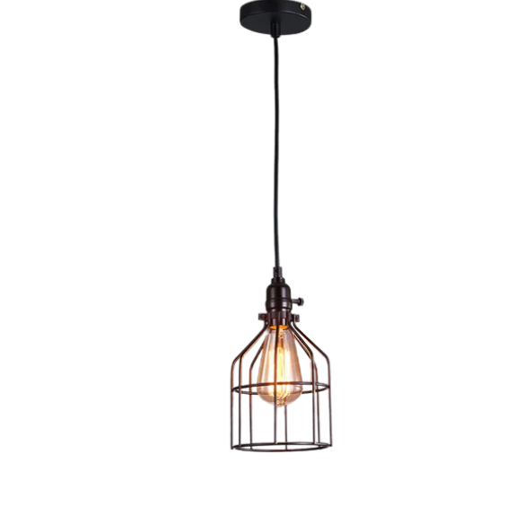 Adjustable black industrial iron pendant light with E27 socket for modern home lighting.