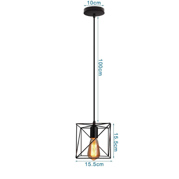 Adjustable black industrial pendant light with geometric metal shade for home decor.