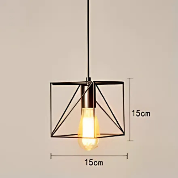 Adjustable black industrial pendant light with geometric metal shade for home decor.