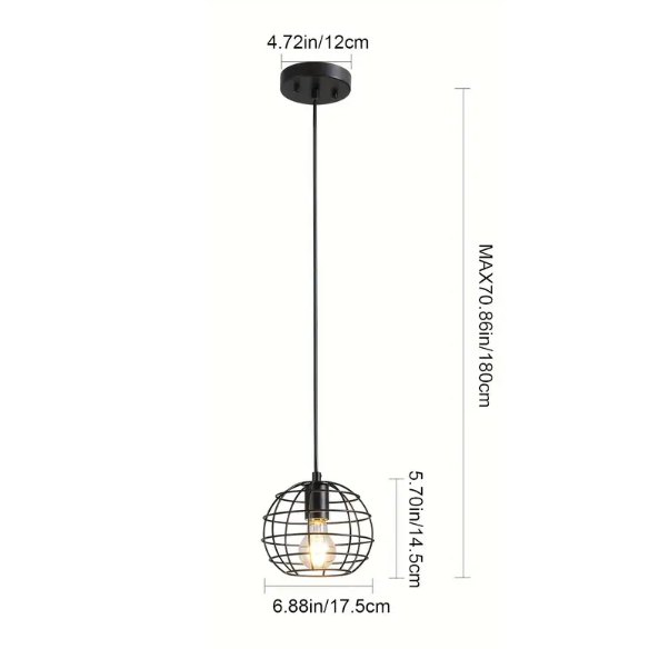 Adjustable black iron chandelier with E27 socket for modern and industrial lighting.