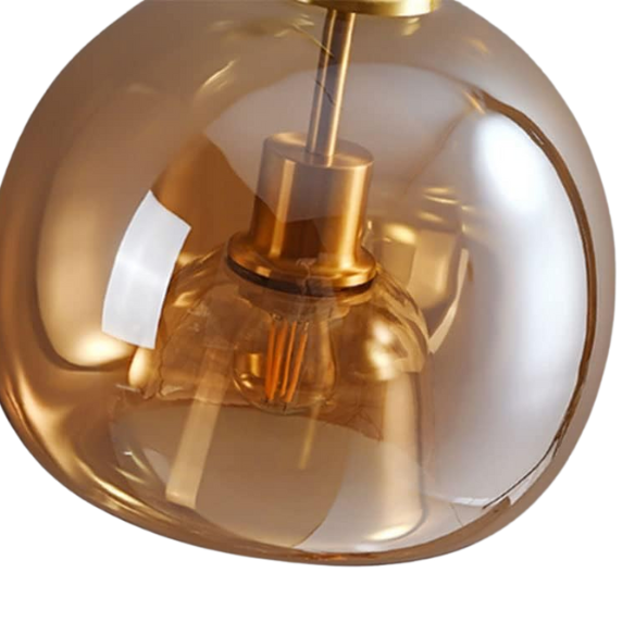 Amber Brass Glass Ceiling Light – Mid-Century Modern Pendant Fixture for Living Room, Kitchen, Office