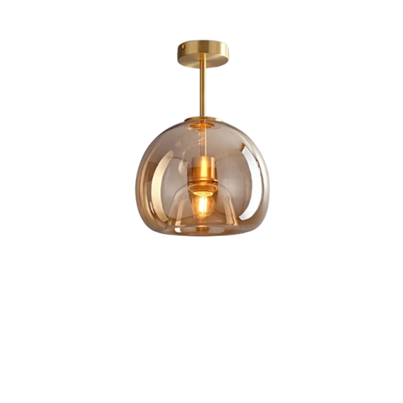 Amber Brass Glass Ceiling Light – Mid-Century Modern Pendant Fixture for Living Room, Kitchen, Office
