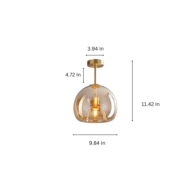 Amber Brass Glass Ceiling Light – Mid-Century Modern Pendant Fixture for Living Room, Kitchen, Office