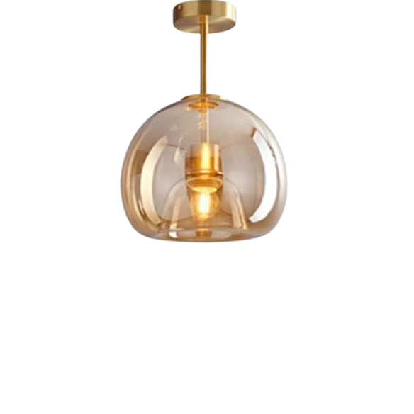 Amber Brass Glass Ceiling Light – Mid-Century Modern Pendant Fixture for Living Room, Kitchen, Office