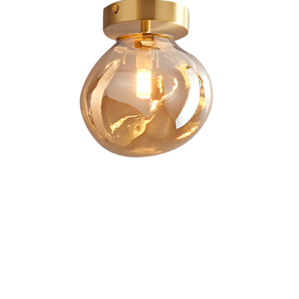 Amber Brass Glass Ceiling Light – Modern Minimalist Pendant Fixture
