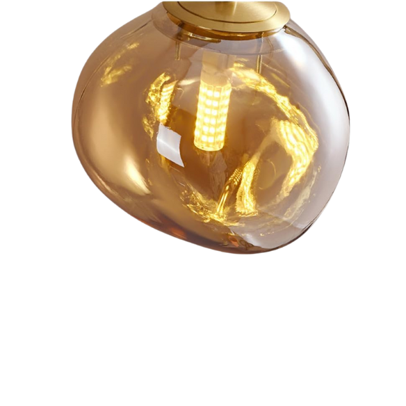 Amber Brass Glass Ceiling Light – Modern Minimalist Pendant Fixture