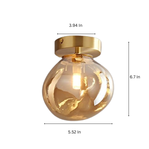 Amber Brass Glass Ceiling Light – Modern Minimalist Pendant Fixture
