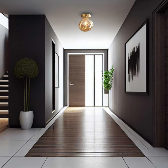 Amber Brass Glass Ceiling Light – Modern Minimalist Pendant Fixture