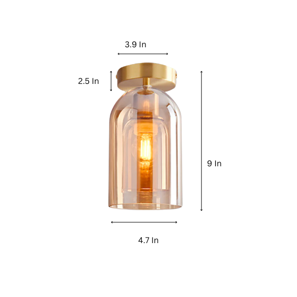 Amber Brass Industrial Pendant Light – Modern Glass & Metal Ceiling Fixture