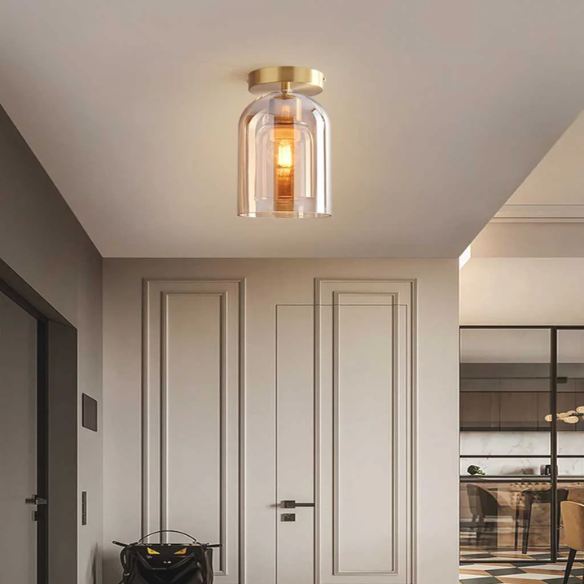 Amber Brass Industrial Pendant Light – Modern Glass & Metal Ceiling Fixture