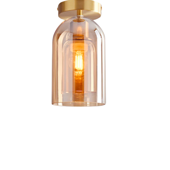 Amber Brass Industrial Pendant Light – Modern Glass & Metal Ceiling Fixture