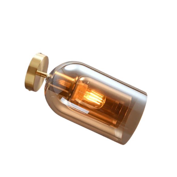 Amber Brass Industrial Pendant Light – Modern Glass & Metal Ceiling Fixture