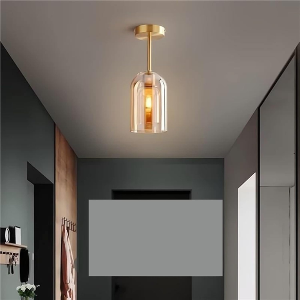 Amber Brass Nordic Ceiling Light – Modern Industrial Glass and Metal Fixture