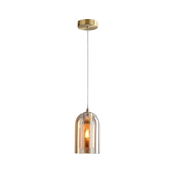 Amber Brass Pendant Light – Modern Adjustable Ceiling Light with Amber Glass Shade for Home Decoration