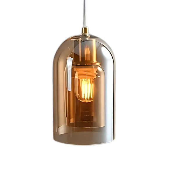 Amber Brass Pendant Light – Modern Adjustable Ceiling Light with Amber Glass Shade for Home Decoration