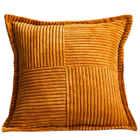 Amber corduroy throw pillow cover, modern geometric striped design, soft and eco-friendly, ideal for living rooms, bedrooms, offices, and outdoor spaces.