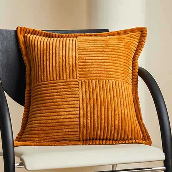 Amber corduroy throw pillow cover, modern geometric striped design, soft and eco-friendly, ideal for living rooms, bedrooms, offices, and outdoor spaces.