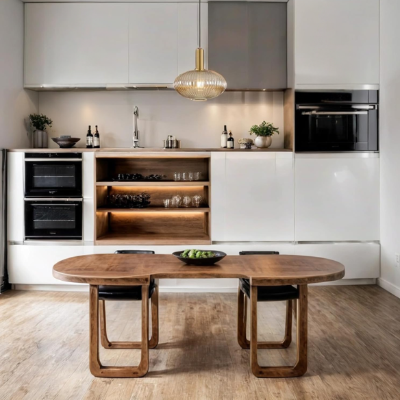Modern amber glass pendant light with black metal frame and gold accent finishes – industrial chandelier design for dining room, kitchen, or living room.