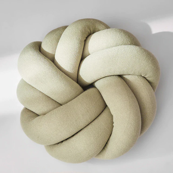 Avocado green handmade cotton knot throw pillow, round design, 30 cm diameter – soft plush decorative cushion for sofa, bed, chair, or car