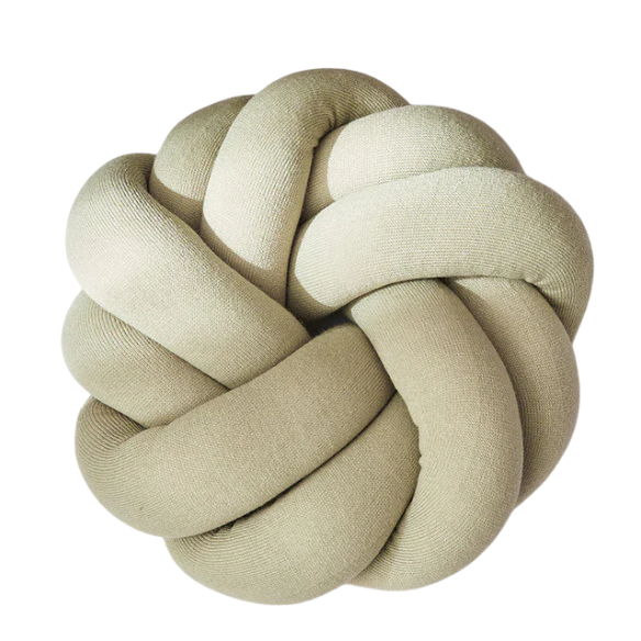 Avocado green handmade cotton knot throw pillow, round design, 30 cm diameter – soft plush decorative cushion for sofa, bed, chair, or car