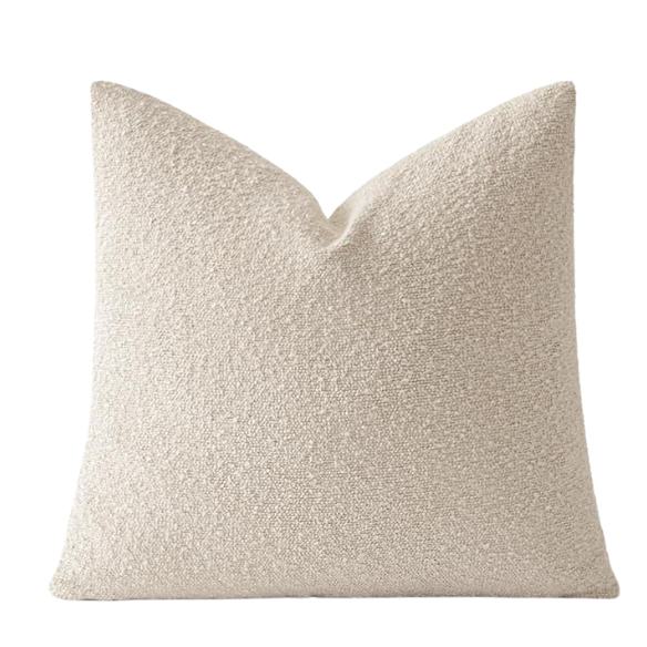 Beige boucle throw pillow cover with soft loop texture, 18x18 inches – modern cozy accent for sofa, bed, or armchair