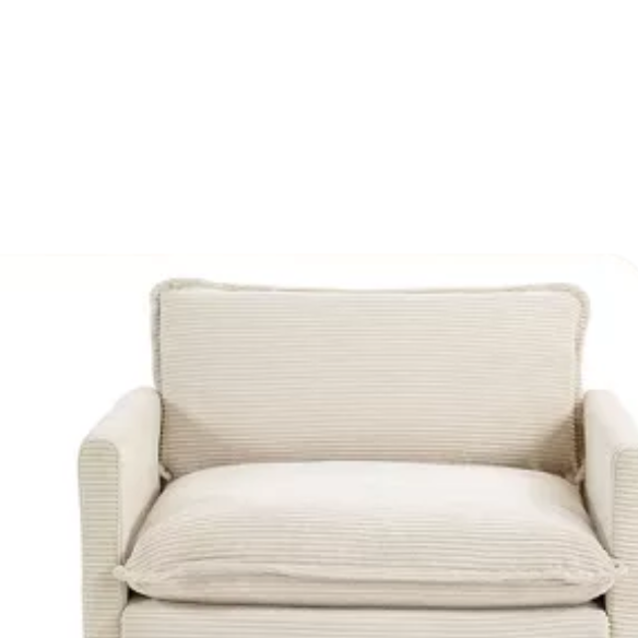 Beige corduroy accent chair with matching ottoman, featuring plush upholstery, durable wood and metal frame, and soft high-resilience foam cushions.