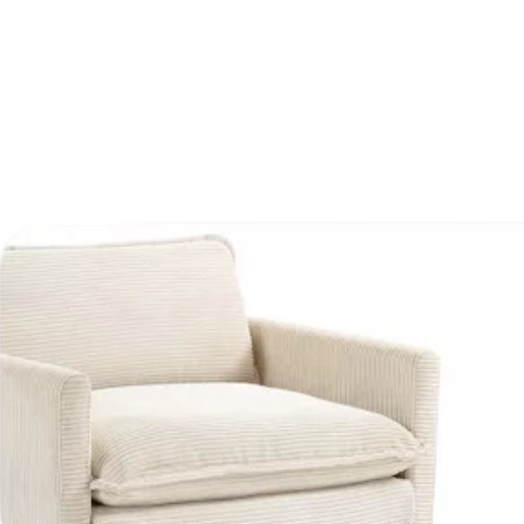 Beige corduroy accent chair with matching ottoman, featuring plush upholstery, durable wood and metal frame, and soft high-resilience foam cushions.