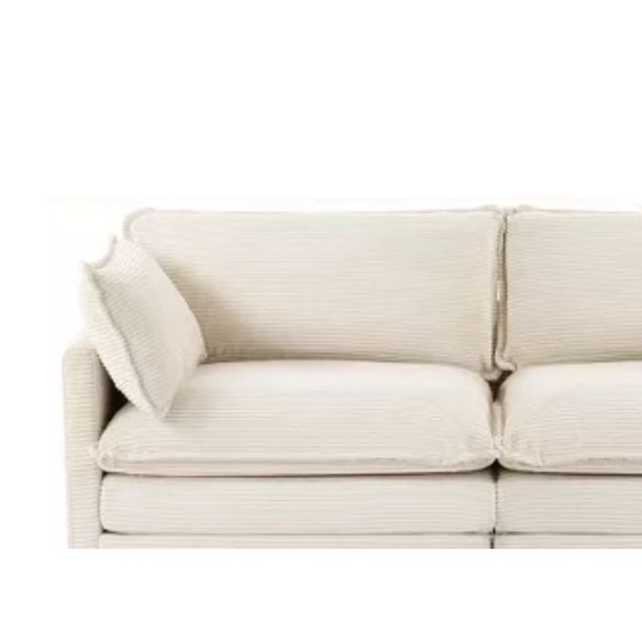 Beige corduroy loveseat sofa with modern design, plush upholstery, and two-person seating—ideal for small spaces, living rooms, or home offices.