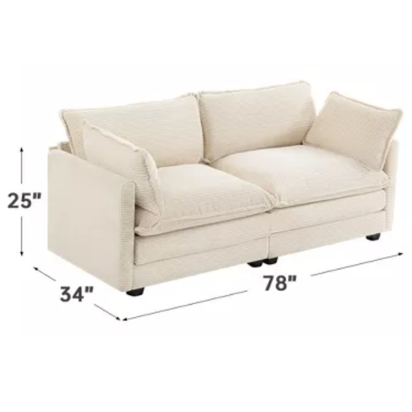 Beige corduroy loveseat sofa with modern design, plush upholstery, and two-person seating—ideal for small spaces, living rooms, or home offices.