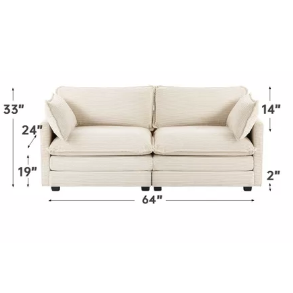 Beige corduroy loveseat sofa with modern design, plush upholstery, and two-person seating—ideal for small spaces, living rooms, or home offices.
