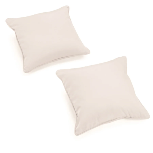Set of 2 beige square throw pillows with corded edges and hidden zipper closure, made of soft cotton-blend twill fabric, perfect for modern and transitional home décor.