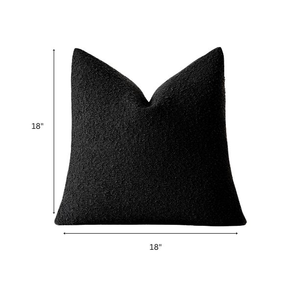 Black boucle throw pillow cover with soft loop texture, 18x18 inches – cozy modern accent for sofa, bed, or armchair