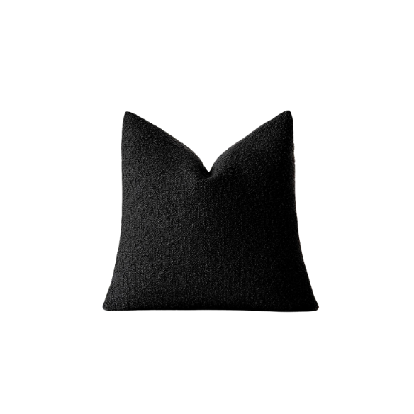 Black boucle throw pillow cover with soft loop texture, 18x18 inches – cozy modern accent for sofa, bed, or armchair
