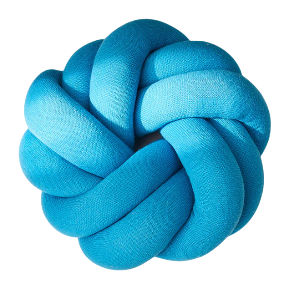 Blue handmade cotton knot throw pillow, round design, 30 cm diameter – soft plush decorative cushion for sofa, bed, chair, or car