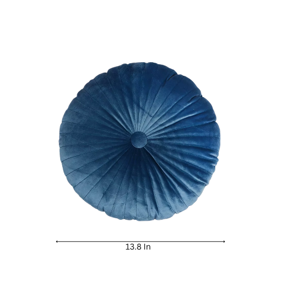 Blue Velvet Round Throw Pillow with Button Detail – Soft Plush Cushion for Sofa and Home Décor
