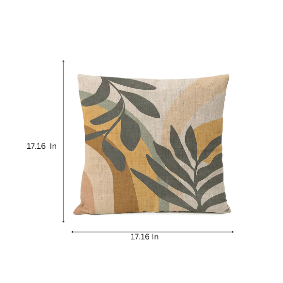 Boho linen throw pillow covers with abstract leaf design in neutral multi-colored shades