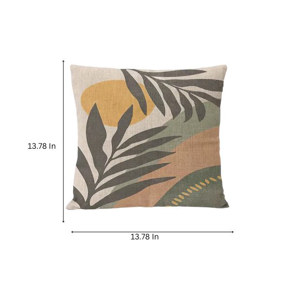 Boho linen throw pillow covers with abstract leaf design in neutral multi-colored shades