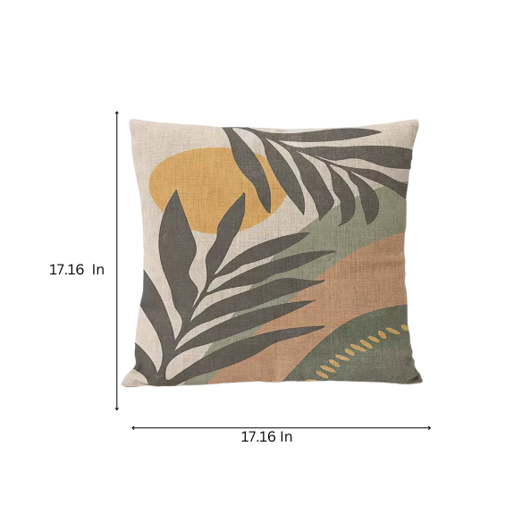 Boho linen throw pillow covers with abstract leaf design in neutral multi-colored shades