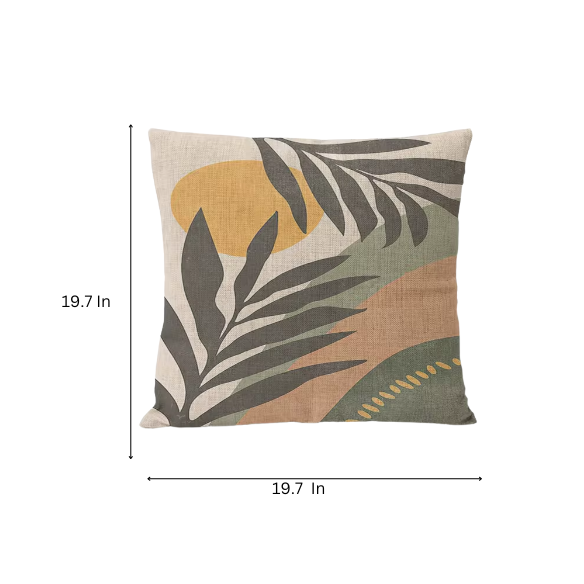Boho linen throw pillow covers with abstract leaf design in neutral multi-colored shades