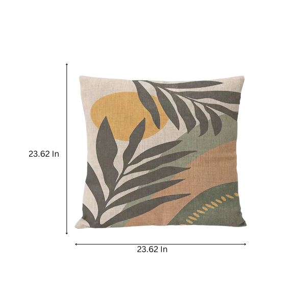 Boho linen throw pillow covers with abstract leaf design in neutral multi-colored shades
