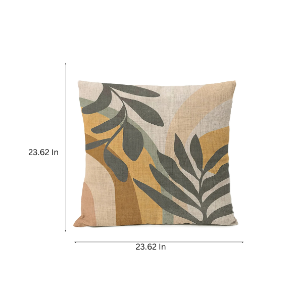 Boho linen throw pillow covers with abstract leaf design in neutral multi-colored shades