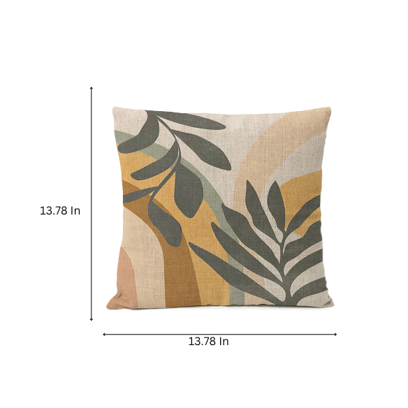 Boho linen throw pillow covers with abstract leaf design in neutral multi-colored shades