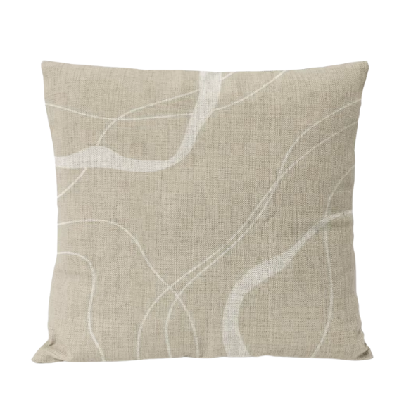 Boho linen throw pillow covers in beige, light coffee, and cream with modern abstract design