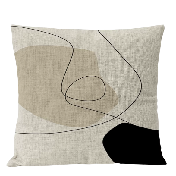 Boho linen throw pillow covers in beige, light coffee, and cream with modern abstract design