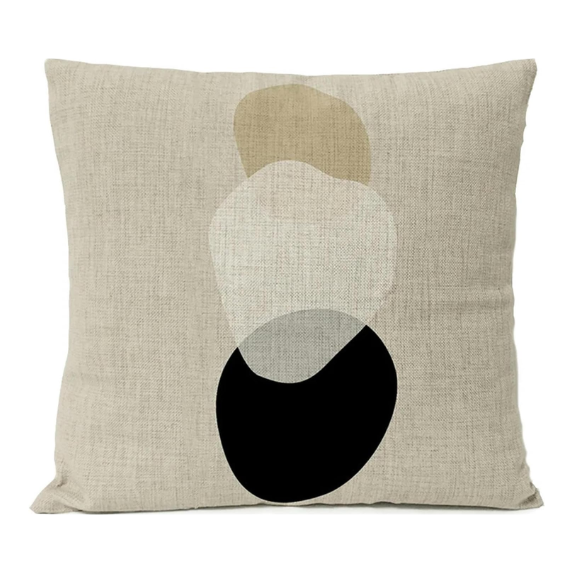 Boho linen throw pillow covers in beige, light coffee, and cream with modern abstract design