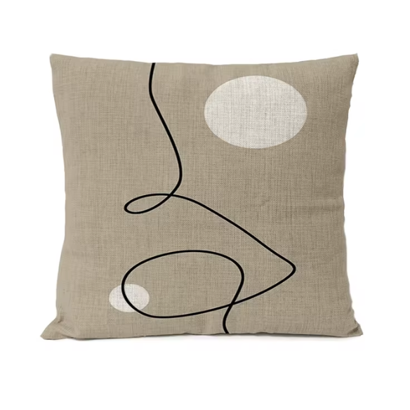 Boho Linen Throw Pillow Covers Black Beige Modern Abstract Design