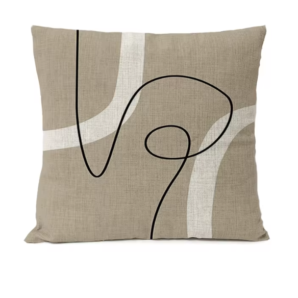 Boho Linen Throw Pillow Covers Black Beige Modern Abstract Design